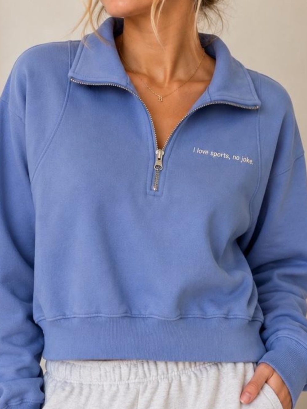 NWT wild fable Periwinkle Blue Half-Zip Sweatshirt, Embroidered, Cropped Waist